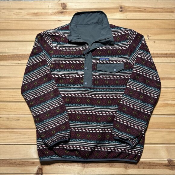 Patagonia Snap-T Glissade Reversible Geometric Fleece Pullover Jacket Mens Small - Picture 1 of 13